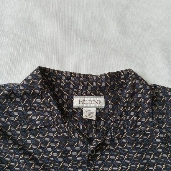 Feldini Black & Blue Geometric Print Lightweight Button Up Shirt Men's Size XXL - Picture 5 of 12